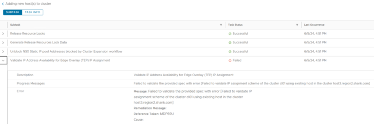 FIX: VMware Cloud Foundation Add Host and Cluster Failed