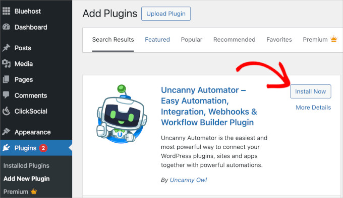 Install Uncanny Automator free plugin