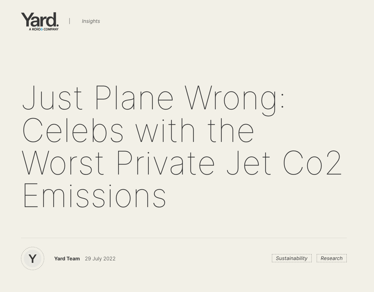 Yard's study listing the top celebrities with the worst private jet Co2 emissions.
