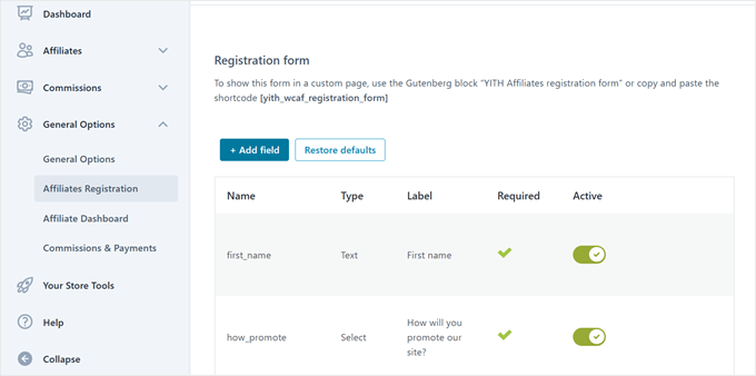 YITH WooCommerce Affiliates Registration Form settings YITH WooCommerce Affiliates Registration Form settings