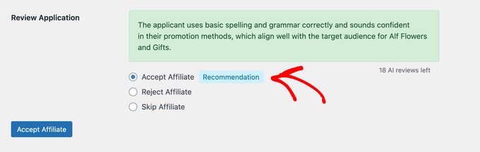 AffiliateWP AI Review feature AffiliateWP AI Review feature