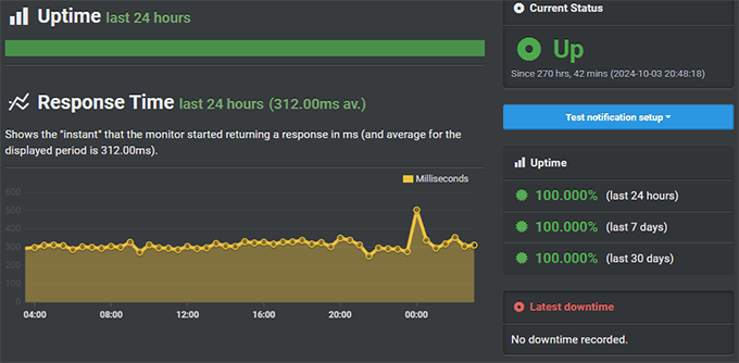 Kinsta Uptime Test