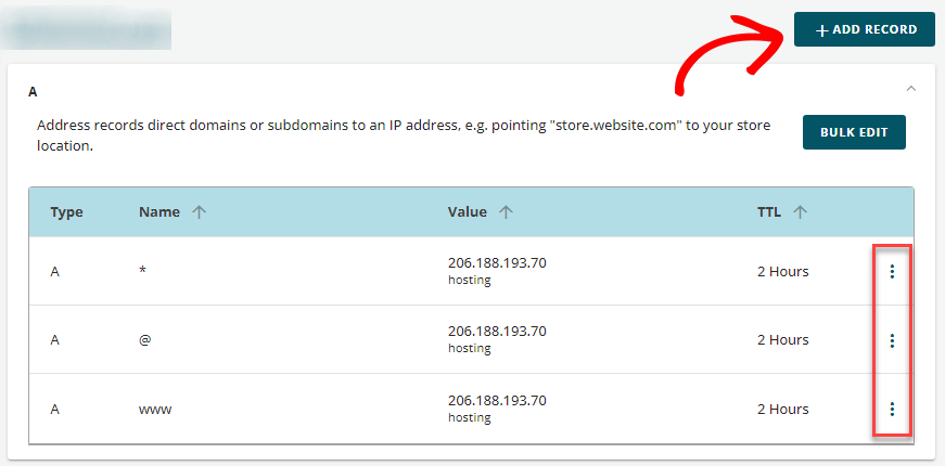 Add domain record Add domain record