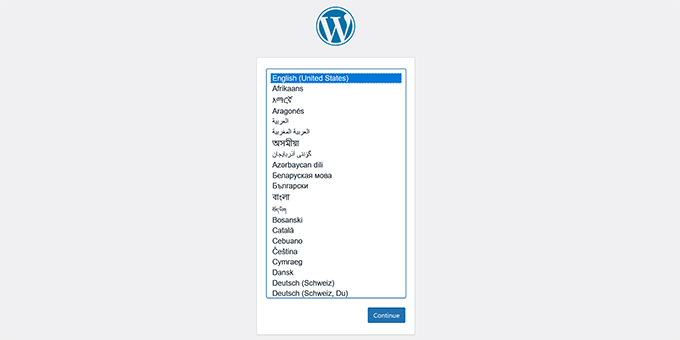 WordPress installation wizard WordPress installation wizard