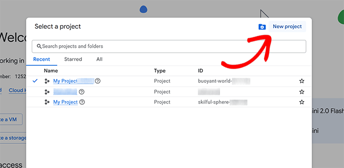 Create new project on Google Cloud console Create new project on Google Cloud console