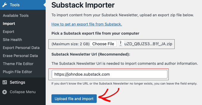 Substack Importer Page