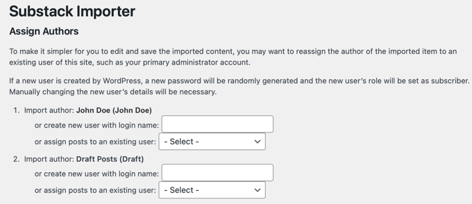 Assigning Authors to the Imported Substack Posts