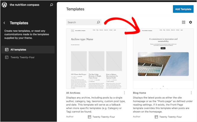 Choosing the Blog Home template Choosing the Blog Home template