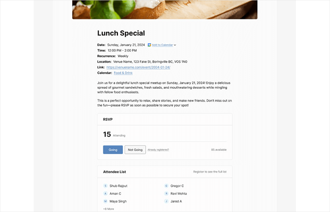 Preview of the RSVP addon 