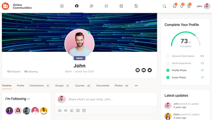 An example of a social profile, created using BuddyBoss An example of a social profile, created using BuddyBoss