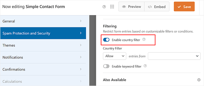 Enable Country Filter in WPForms