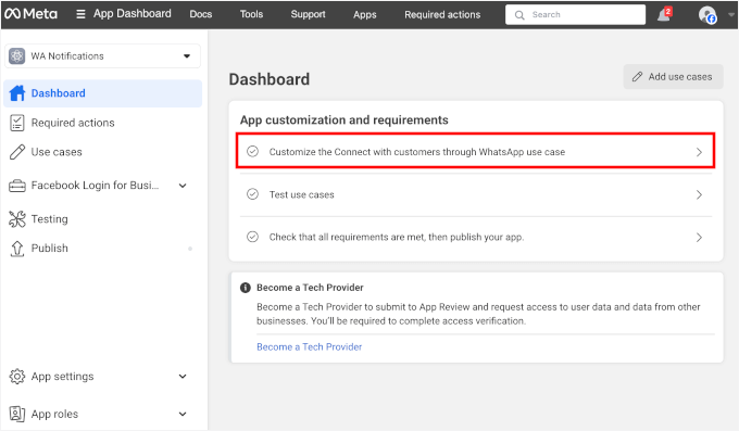 Customizing app in the app dashboard