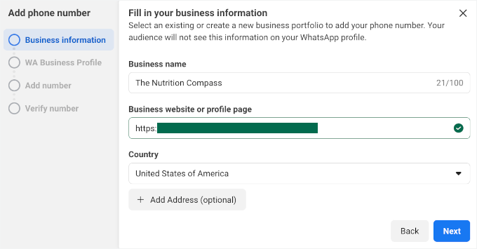 Adding business info