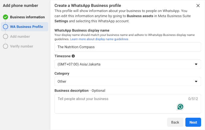 Setting up WA Business Profile