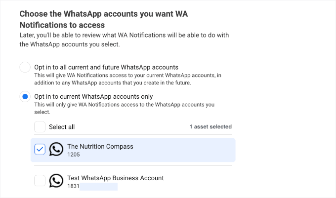 Choose a WhatsApp account