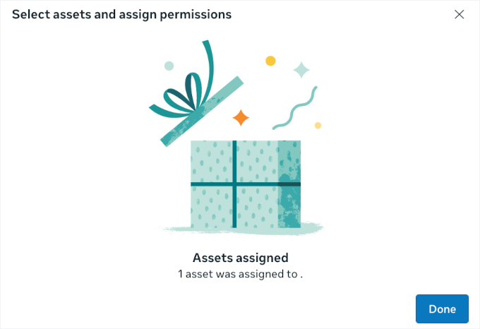 Assets assigned message in Meta