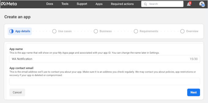 Adding the app details