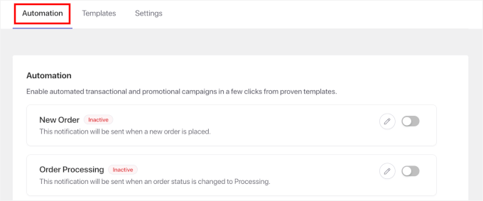 The Automation tab in PushEngage