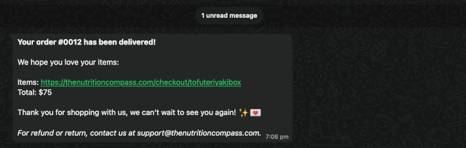 WhatsApp order complete notification