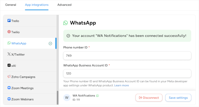 Successful WhatsApp and Uncanny Automator integration