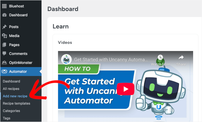 Add new recipe in Automator