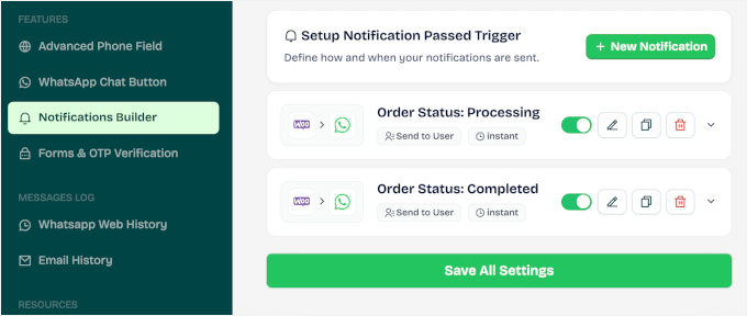 WhatsApp order notifications in Wawp
