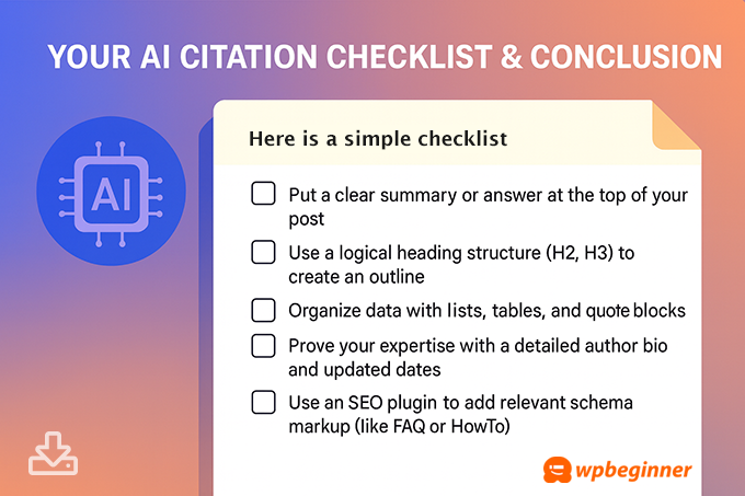 Free printable AI citation optimization checklist for content creators