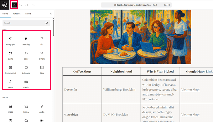 Using blocks in WordPress for structured content layout and formating
