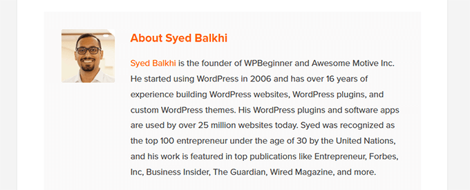WPBeginner blog showing author bio