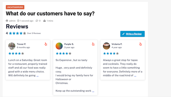 An example of an embedded review feed, created using Smash Balloon An example of an embedded review feed, created using Smash Balloon