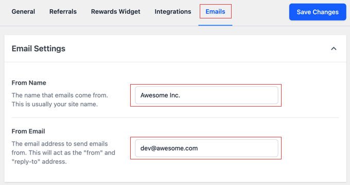 RewardsWP Email Settings RewardsWP Email Settings