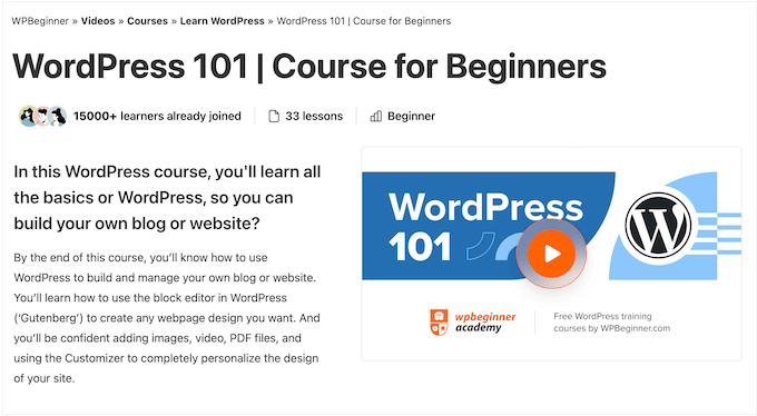 An example of WPBeginner's video course website, managed using MemberPress An example of WPBeginner's video course website, managed using MemberPress