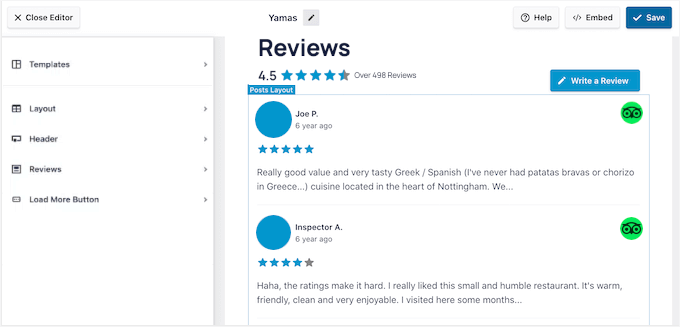 TripAdvisor reviews on the Reviews Feed visual editor TripAdvisor reviews on the Reviews Feed visual editor