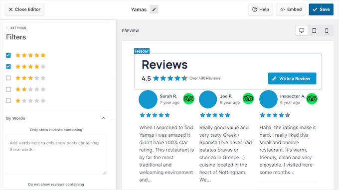 Filtering options in Reviews Feed Filtering options in Reviews Feed