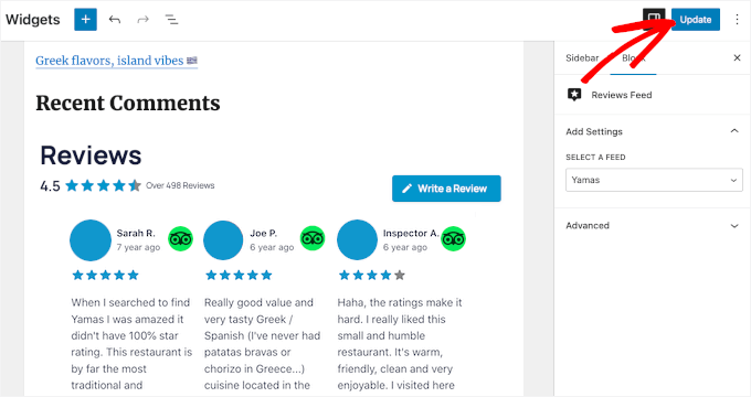 TripAdvisor reviews on the widget management area TripAdvisor reviews on the widget management area