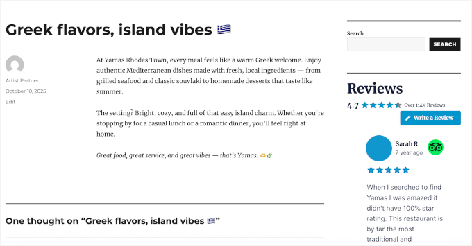 TripAdvisor reviews on the sidebar TripAdvisor reviews on the sidebar
