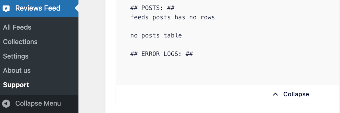 Error logs in Reviews Feed system info Error logs in Reviews Feed system info