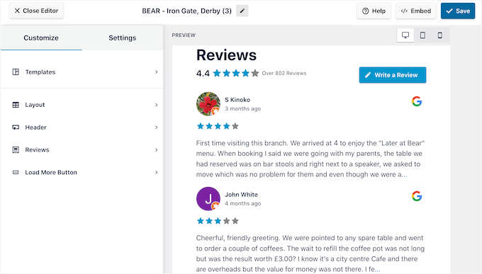 A Google review feed, created using Smash Balloon A Google review feed, created using Smash Balloon