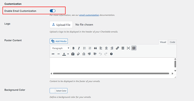 Customize your emails with Charitable