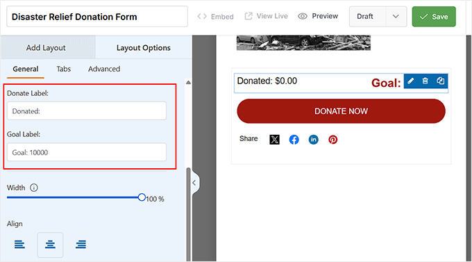 Add a progress bar with Charitable