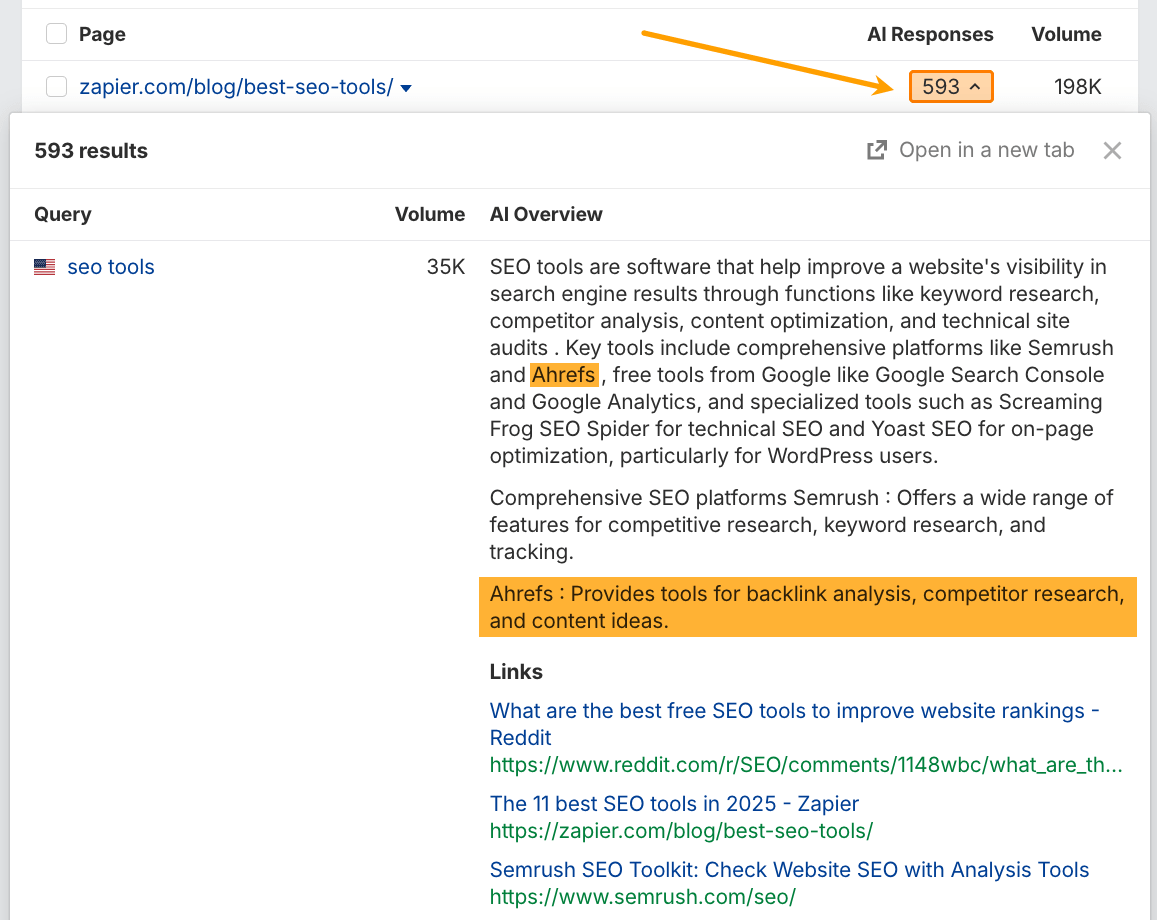 Analyzing AI search responses in Ahrefs' Brand Radar