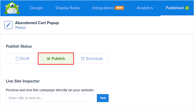 Publish the abandoned cart popup Publish the abandoned cart popup