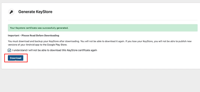 Download KeyStore file 