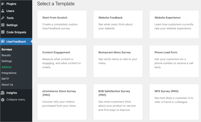 UserFeedback's templates