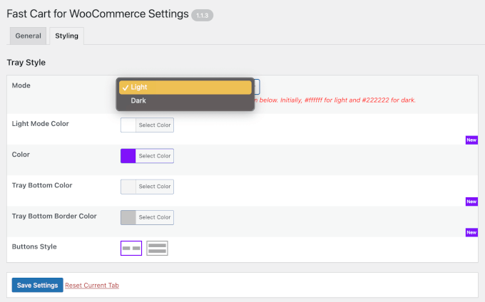 Styling tab in the Fast Cart for WooCommerce plugin Styling tab in the Fast Cart for WooCommerce plugin