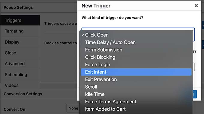 Choose exit-intent as trigger in Popup Maker Choose exit-intent as trigger in Popup Maker
