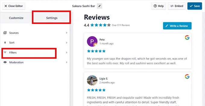 Select the Filters option in Smash Balloon Select the Filters option in Smash Balloon