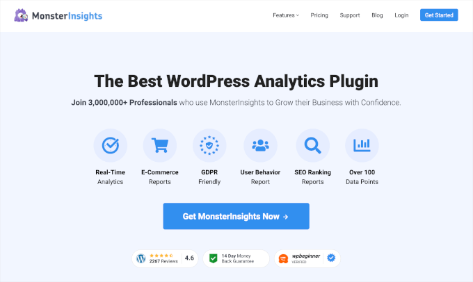 The MonsterInsights Google Analytics plugin for WordPress