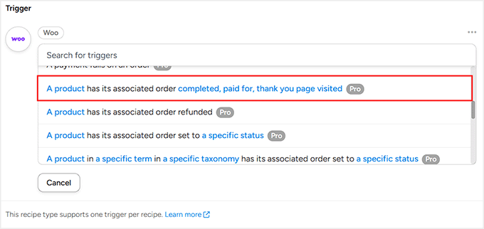 Choose a WooCommerce trigger in Uncanny Automator Choose a WooCommerce trigger in Uncanny Automator