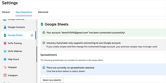 Google Sheets connected successfully Google Sheets connected successfully